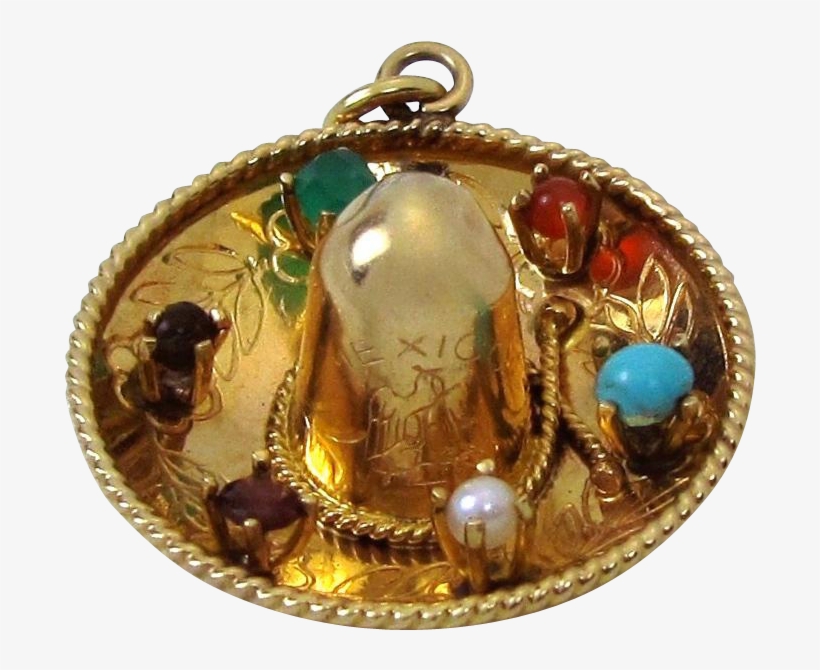Large Vintage 14k Gold 3d Jeweled Mexican Sombrero - Locket, transparent png #3047747