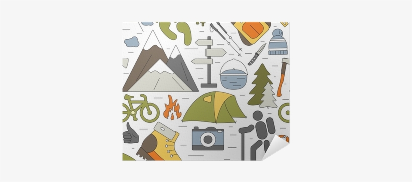 Hiking And Camping Icons Pattern - Hiking, transparent png #3049398