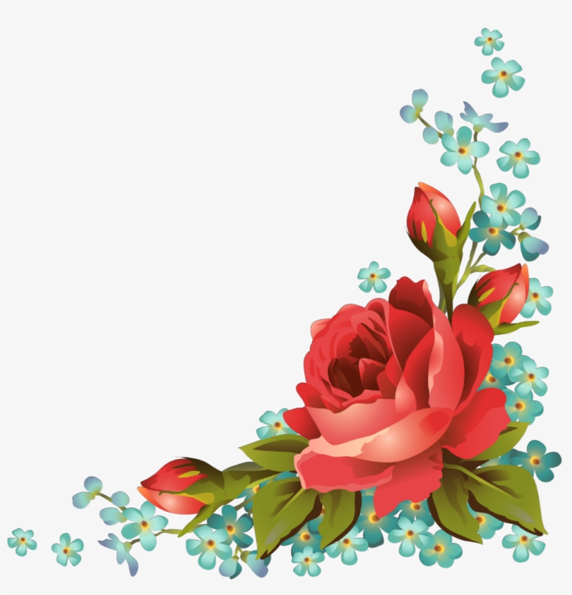 Ftestickers Art Floral Flowers Roses Corner Vintage - Roses Frames And Borders, transparent png #3049632