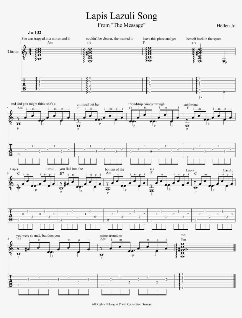 Lapis Lazuli Song Sheet Music Composed By Hellen Jo - Sheet Music, transparent png #3050383