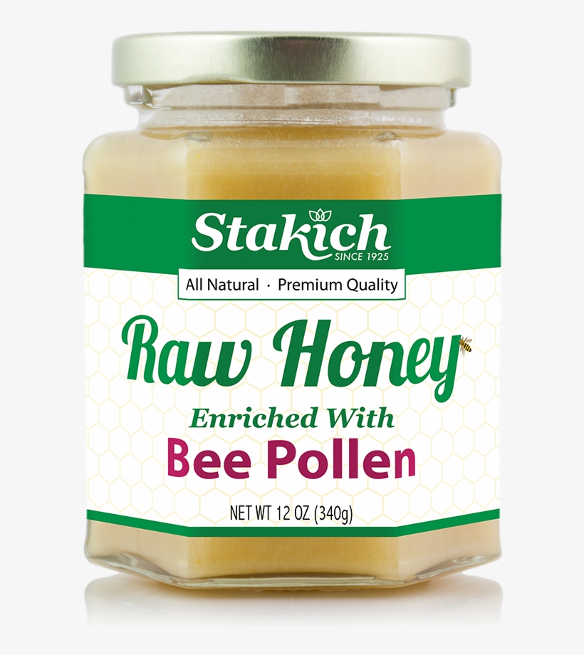 Stakich 12 Oz Bee Pollen Enriched Raw Honey - Stakich Raw Honey With Royal Jelly, Bee Pollen And, transparent png #3050716