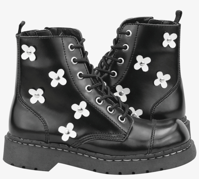 Leather Flower Combat Boots - T.u.k., transparent png #3051728