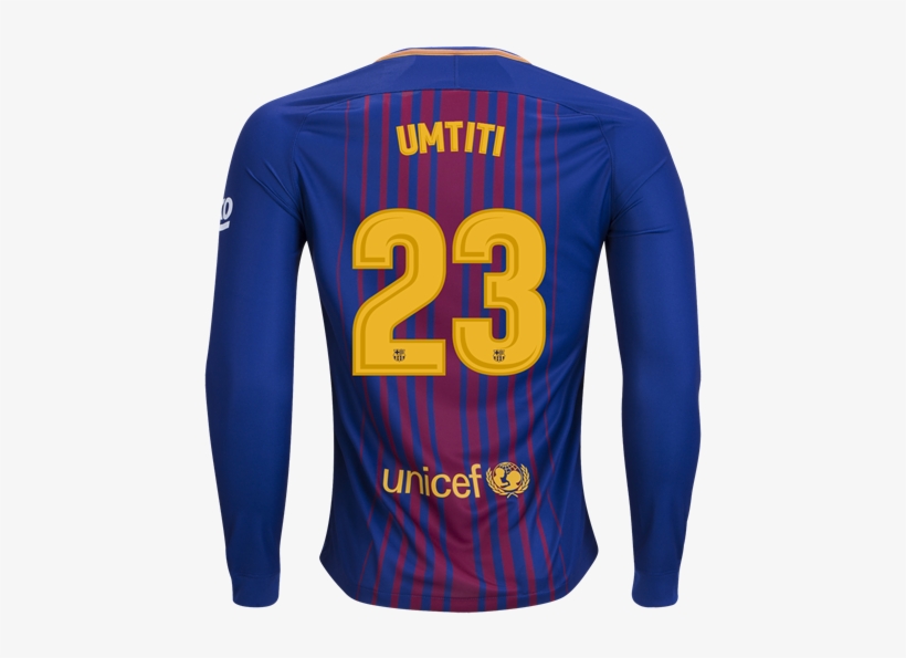 Nike Samuel Umtiti 23 Barcelona Long Sleeve Home Jersey - Barcelona Messi Jersey, transparent png #3052042