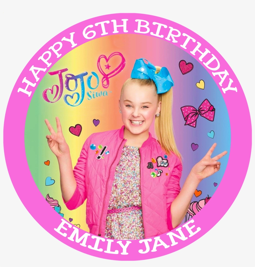 Jojo Siwa Personalised Edible Round Birthday Cake Topper - Jojo Siwa Birthday Cake, transparent png #3052735