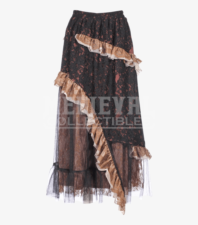 Gathered Lace And Ruffles Steampunk Skirt - Overskirt, transparent png #3054182
