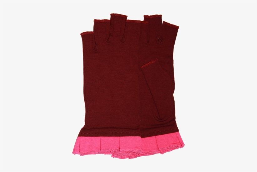 Red Fingerless Gloves With Pink Ruffle - Wool, transparent png #3054227