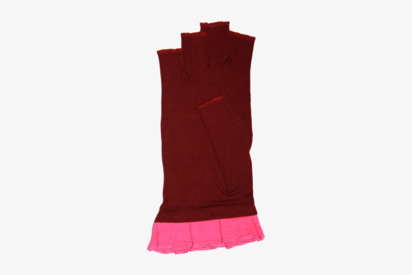 Red Fingerless Gloves With Pink Ruffle - Carmine, transparent png #3054419
