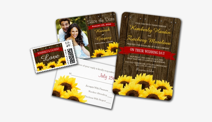 Red Rustic Sunflower Wedding Invitation - Cobalt Blue Rustic Sunflower Save The Date Card, transparent png #3056699