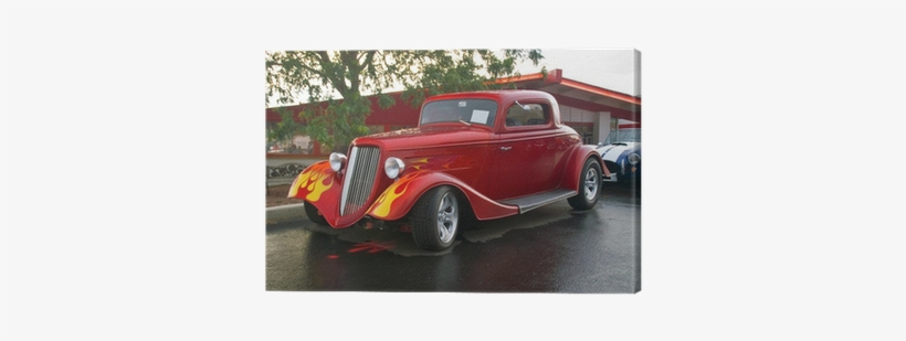 A 30s Ford Hotrod With Flames Captured At A Car Show - Antique Car, transparent png #3057851