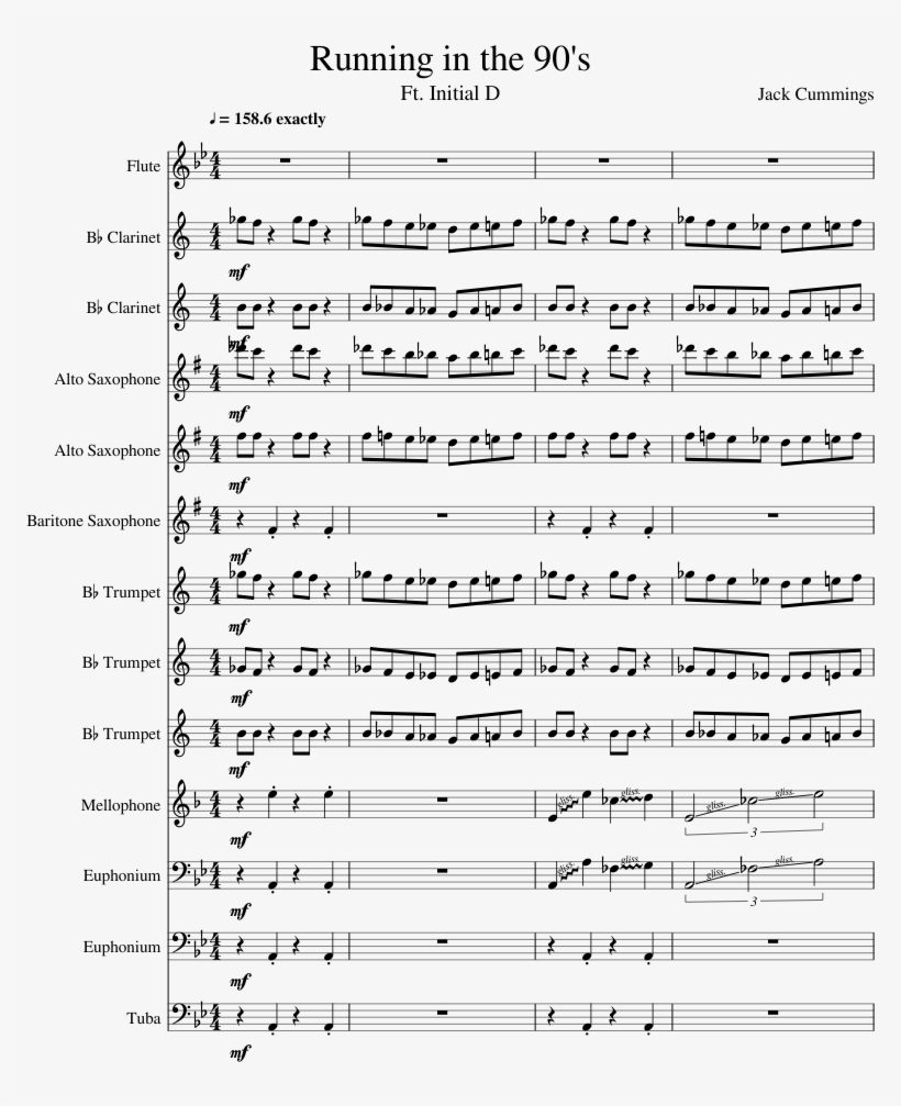 Running In The 90's Sheet Music Composed By Jack Cummings - Killing In The Name Of Bass Partition, transparent png #3058344
