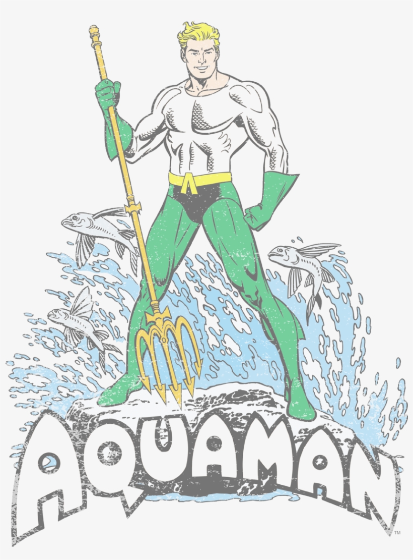 Dc Comics Aquaman Distressed Kid's T-shirt - Dc Aqua Man Wall Decal, transparent png #3062940