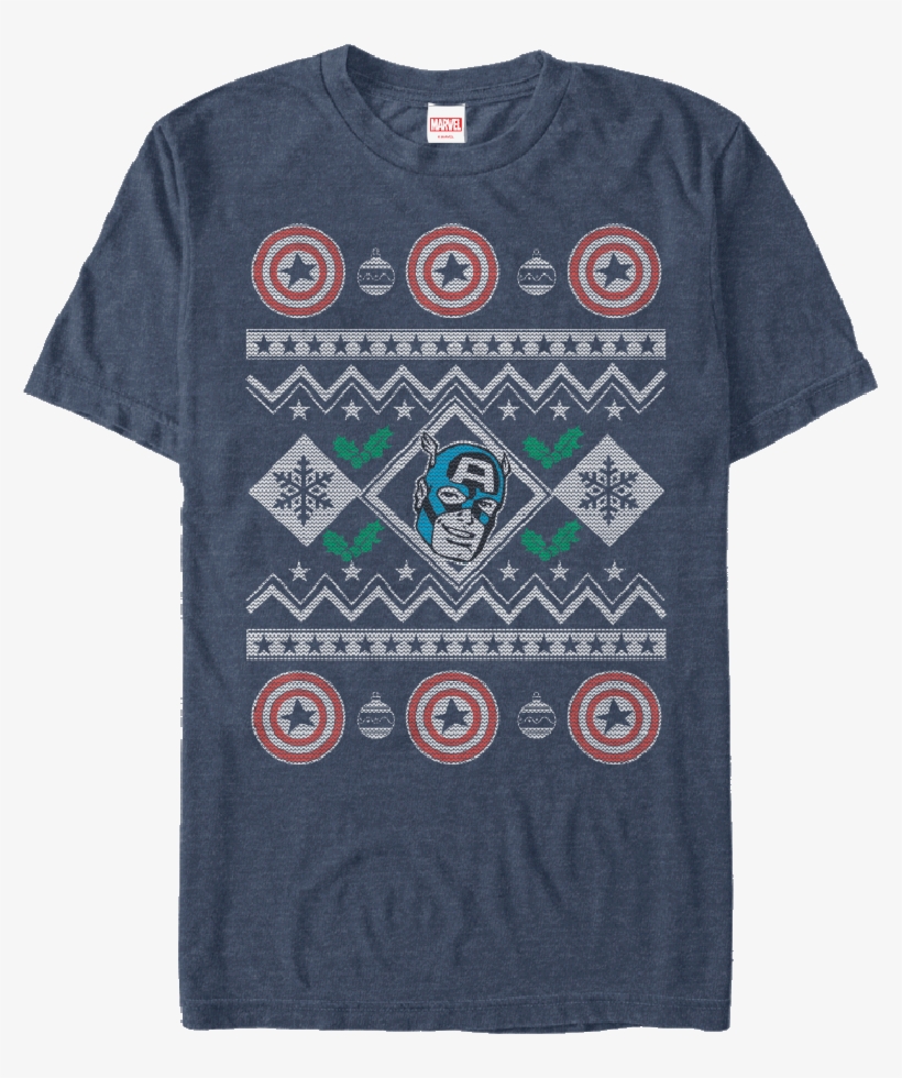 Faux Ugly Christmas Sweater Captain America T-shirt - Captain America Ugly Christmas Sweater, transparent png #3072878