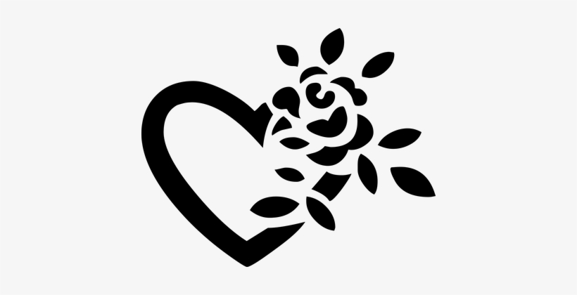 Black Floral Flower Heart Love Romance Sil - Simple Beautiful Border Designs, transparent png #3076019