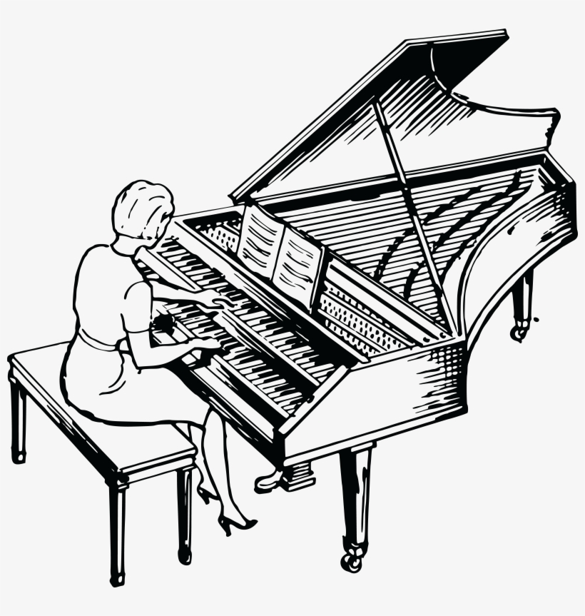 Woman Playing Piano Clipart Ourclipart - Harpsichord Black And White, transparent png #3076197