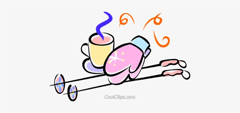 Winter Mitts, Hot Chocolate And Ski Poles Royalty Free - Clip Art, transparent png #3077190