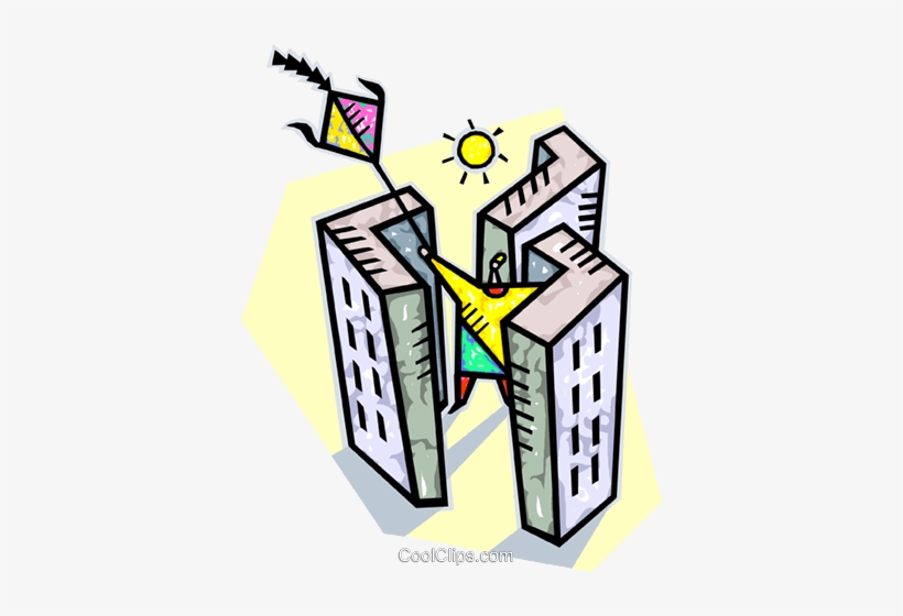 Flying A Kite Between Buildings Royalty Free Vector, transparent png #3079109
