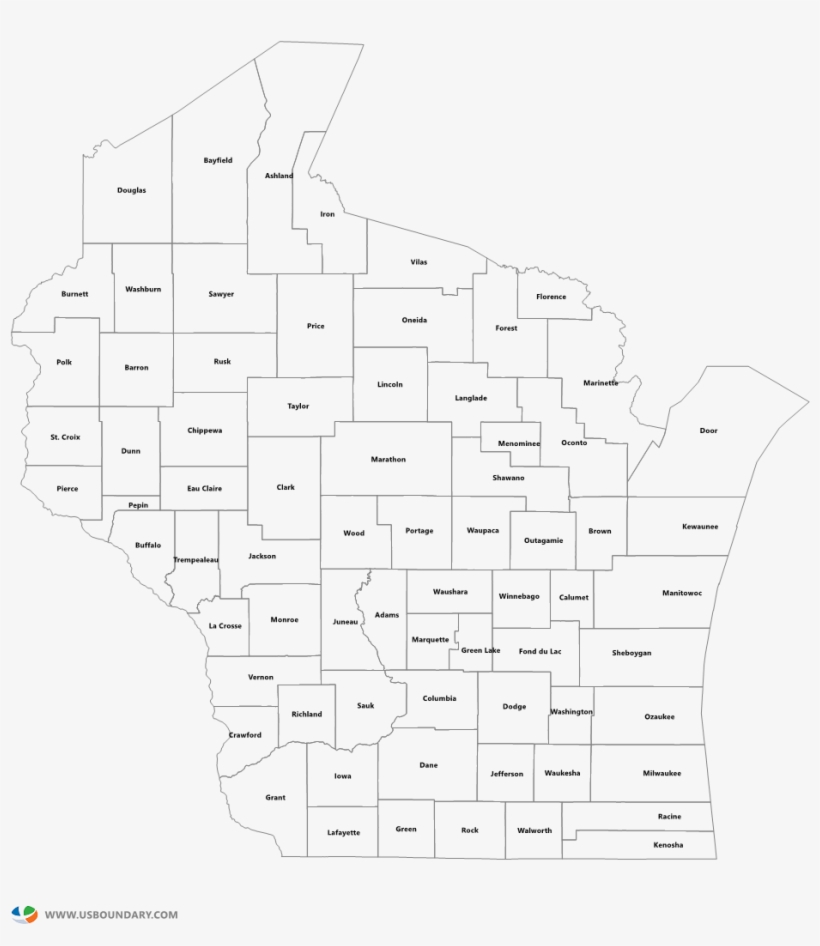Wisconsin Counties Outline Map - Line Art, transparent png #3079656