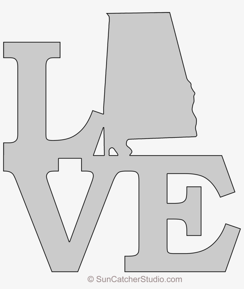 Alabama Love Map Outline Scroll Saw Pattern Shape State - Mickey Minnie Head Silhouette, transparent png #3079978