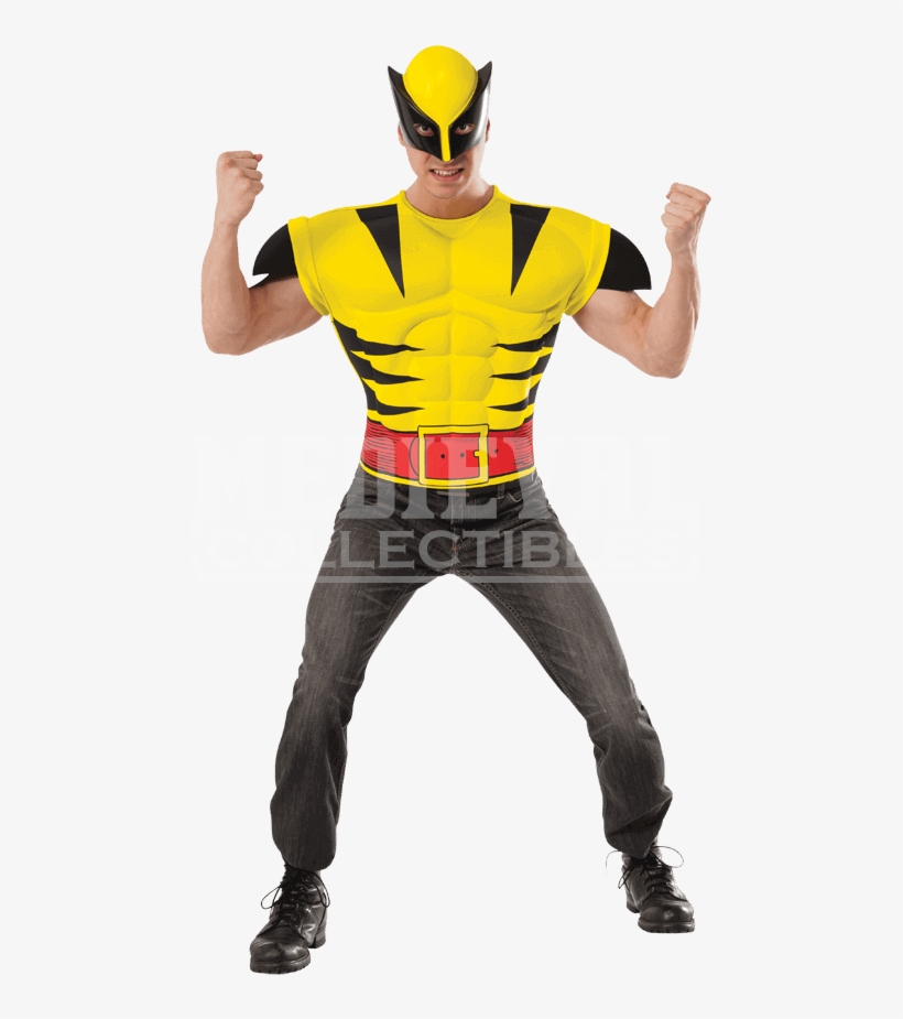 Adult Deluxe Wolverine Costume Top And Mask Set - Wolverine Halloween Costume For Men, transparent png #3083460