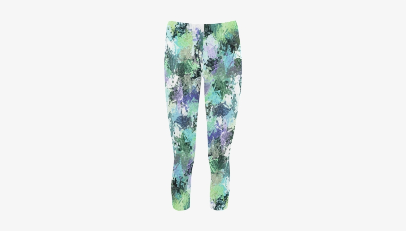 Green Paint Splatter Capri Legging - Leggings, transparent png #3083917