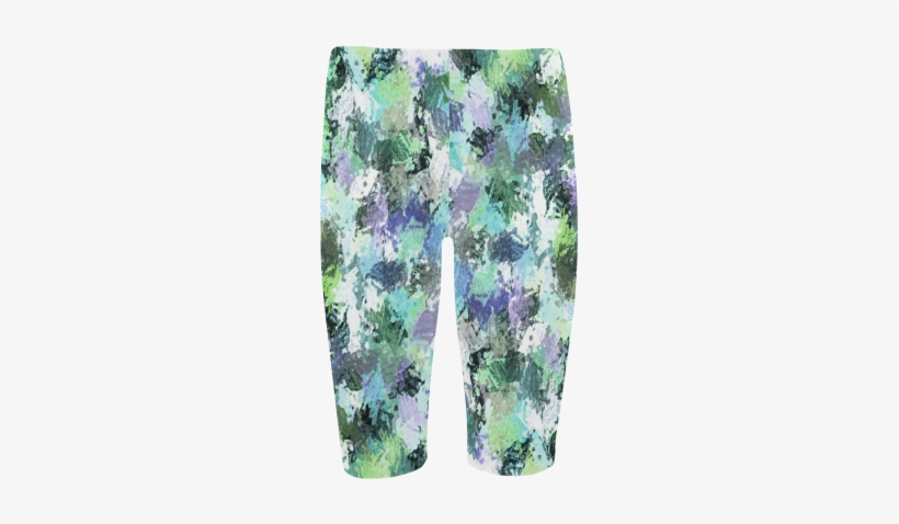Green Paint Splatter Hestia Cropped Leggings - Board Short, transparent png #3083947