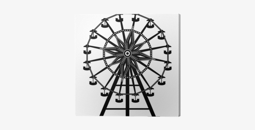 Amusement Park Ride Ferris Wheel In Vector Silhouette - Black And White Ferris Wheel Clipart, transparent png #3084219