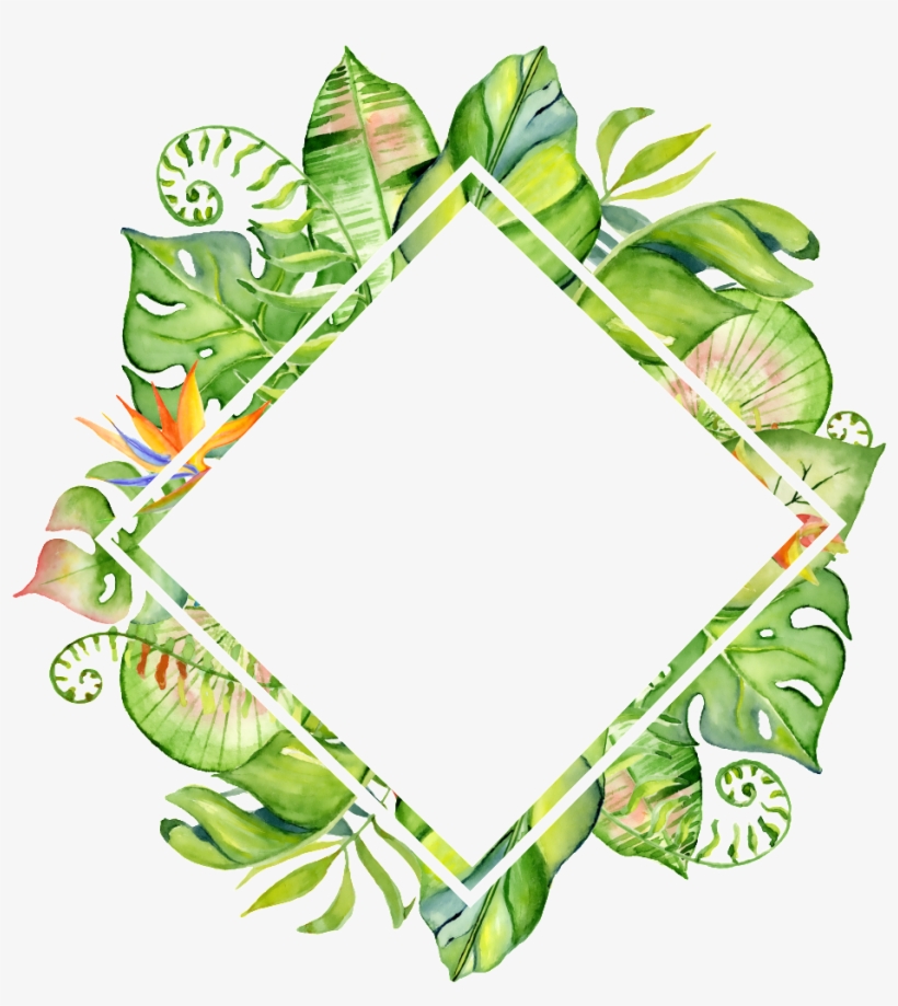 Hand Painted Rhomboid Leaf Frame Png Transparent - Leaf Watercolor Png Border, transparent png #3090028