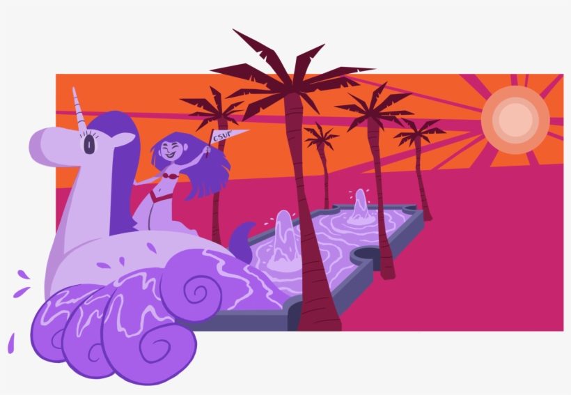 A Girl Riding A Unicorn Floatie Rides A Wave Coming - Fountain, transparent png #3090746