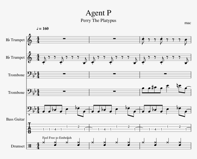 Agent P Sheet Music Composed By Mac 1 Of 12 Pages - Kerbal Space Program Theme Sheet Music, transparent png #3093014