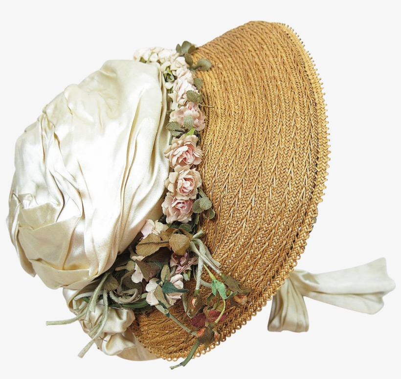 Lovely Antique 1860's Victorian Decorated Straw Bonnet - Hat, transparent png #3099412