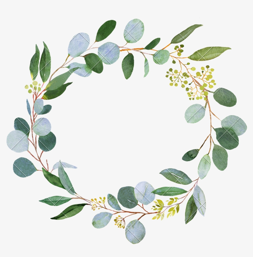 Green Wreath Png Picture Black And White - Greenery Wreath Watercolor, transparent png #310522