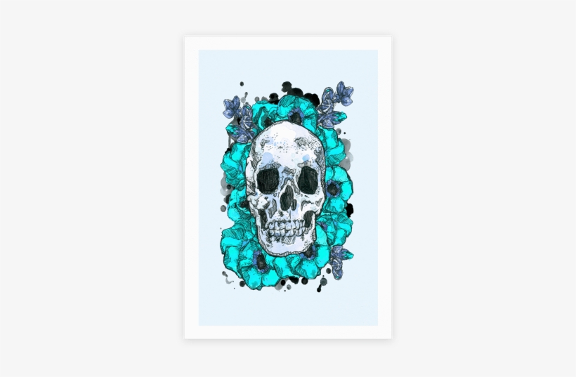 Skull On A Bed Of Poppies Poster - T-shirt, transparent png #315950