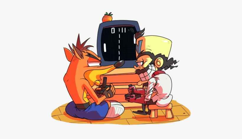 Crash And Cortex Playing Pong - Crash Bandicoot, transparent png #316619