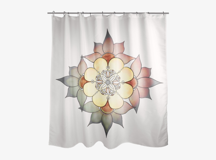 A White Shower Curtain With A Mandala-inspired Flower - Thumbprintz Honu Turtle Green Shower Curtain (thumbprintz, transparent png #3103783