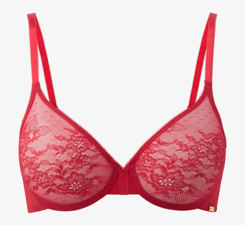 Glossies Lace Sheer Bra Red Product Front - Bra, transparent png #3112768
