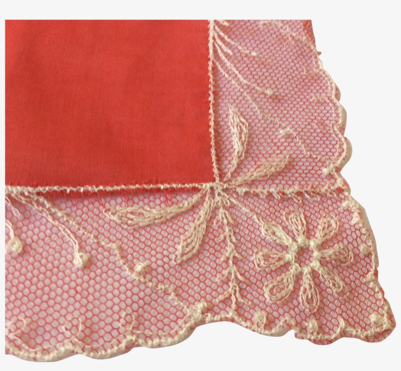 Red Lace Trimmed Handkerchief - Lace, transparent png #3112872