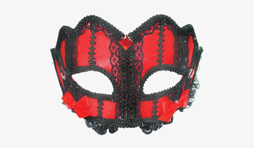 Red Lace Mask On Headband - Red Black Lace Eye Mask On Headband, transparent png #3113072