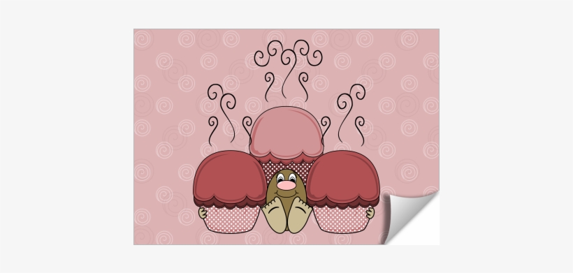 Cute Monster With Red Frosted Cupcakes - Cartoon, transparent png #3113662