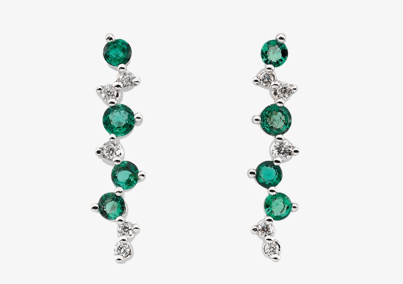 Golden Globes Jewelry Trends Emerald Accented Drop - 14k White Gold Round Cut Emerald And Diamond Drop Earrings,, transparent png #3114760