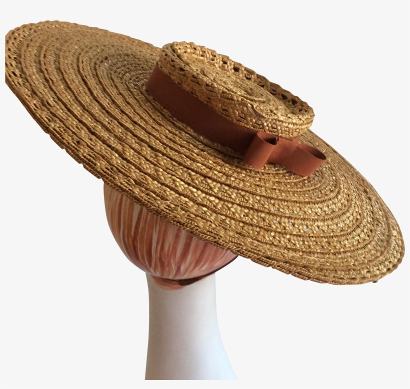 New York Creations Wide Brim Tilt Straw Hat 1940s - Hat, transparent png #3115610