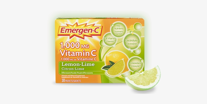 Emergen-c Lemon Lime - Emergen-c Vitamin C 1000mg Lemon-lime 30 Packets, transparent png #3115964