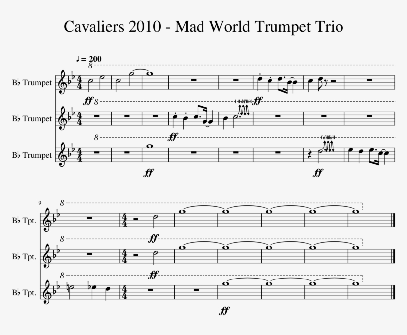 Mad World Trumpet Trio Sheet Music 1 Of 1 Pages - Drum Corps Trumpet Solos, transparent png #3118328