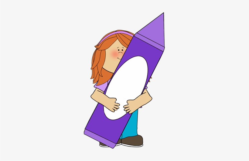 Girl Holding A Big Purple Crayon - Girl Holding Crayon Clipart, transparent png #3121116