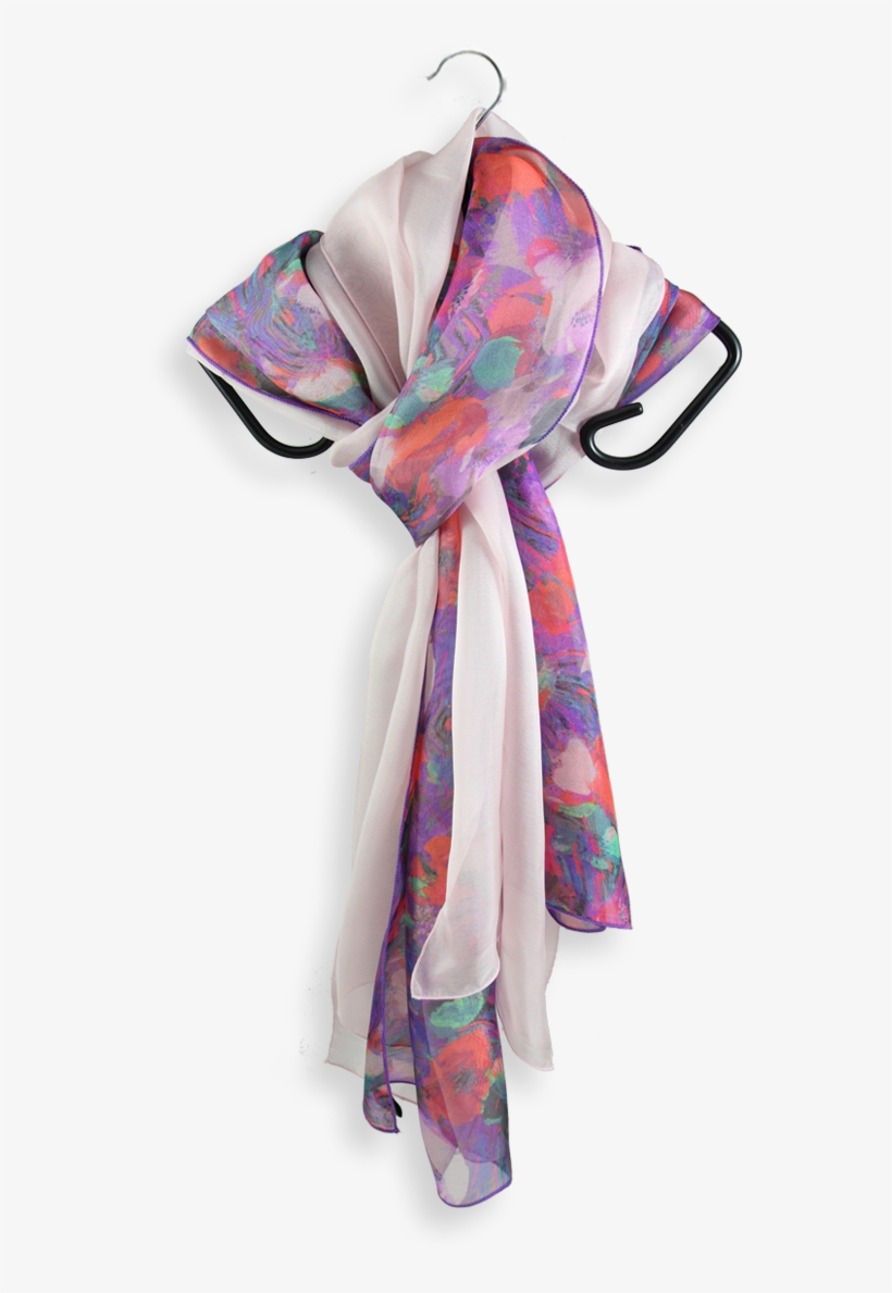 Print Silk Scarf Fire Red Plain Pink Made In France - Red, transparent png #3129577