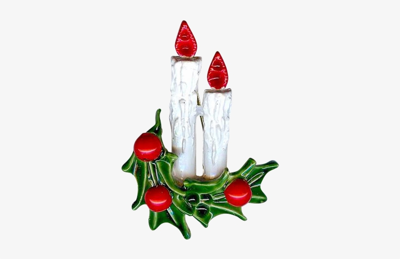 Vintage Original By Robert Christmas Candle Holly Berry - Brooch, transparent png #3129620
