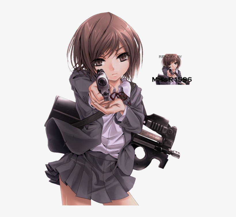 Drawn Girl Weapon - Anime Girl Holding Gun, transparent png #3131626
