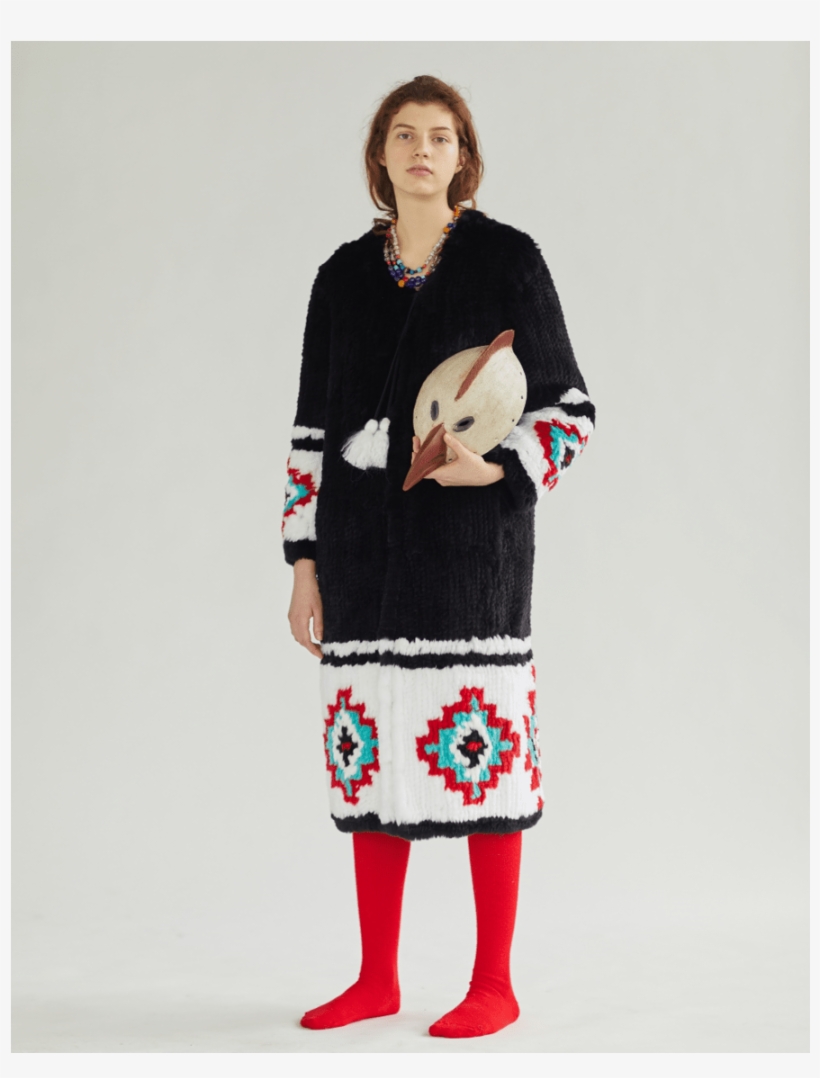 Knitted Rex Fur Coat With White Ornament - Fur, transparent png #3132618