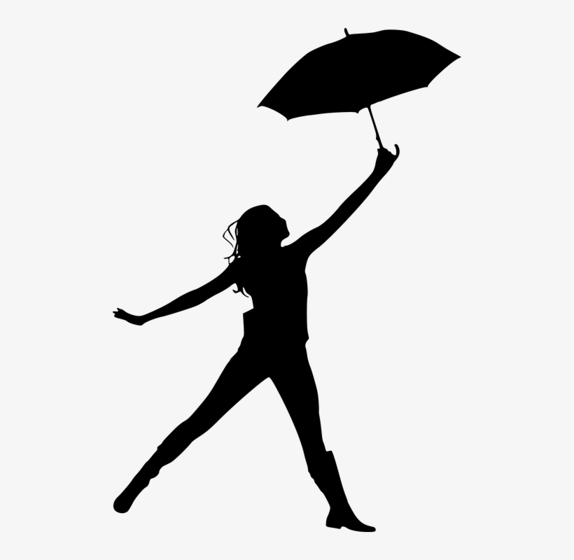 Silhouette, Woman, Umbrella, Floating, Jumping, Freedom - Mujer Con Paraguas Silueta, transparent png #3135347