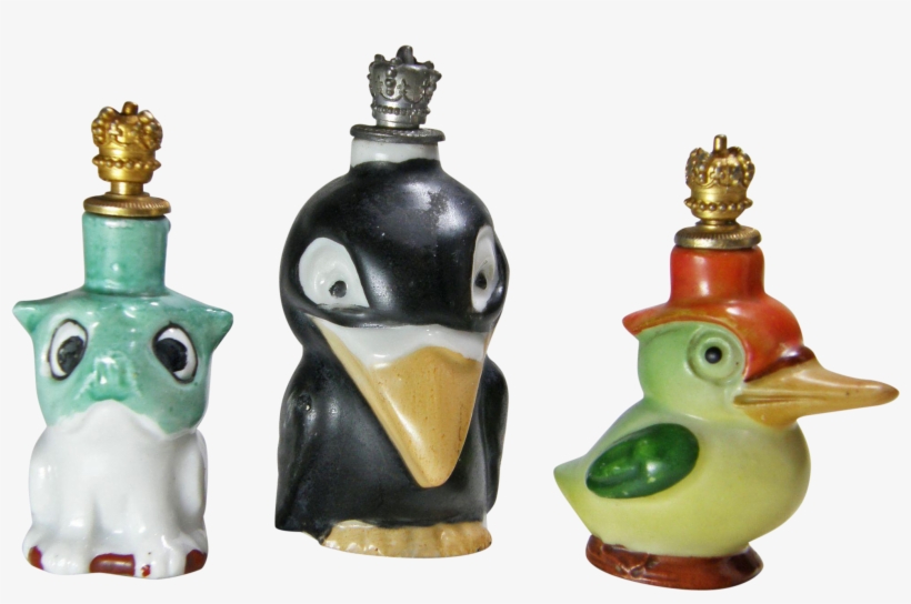 Three Cute Crown Top Perfume Bottles Bakelite Pretty - Penguin, transparent png #3137401