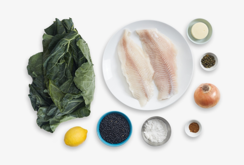 Lemon-caper Catfish With Spiced Lentils & Collard Greens - Spinach, transparent png #3139502